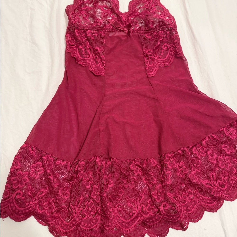 Women’s Lace Trim Chemise Nightdress - Raspberry Pink